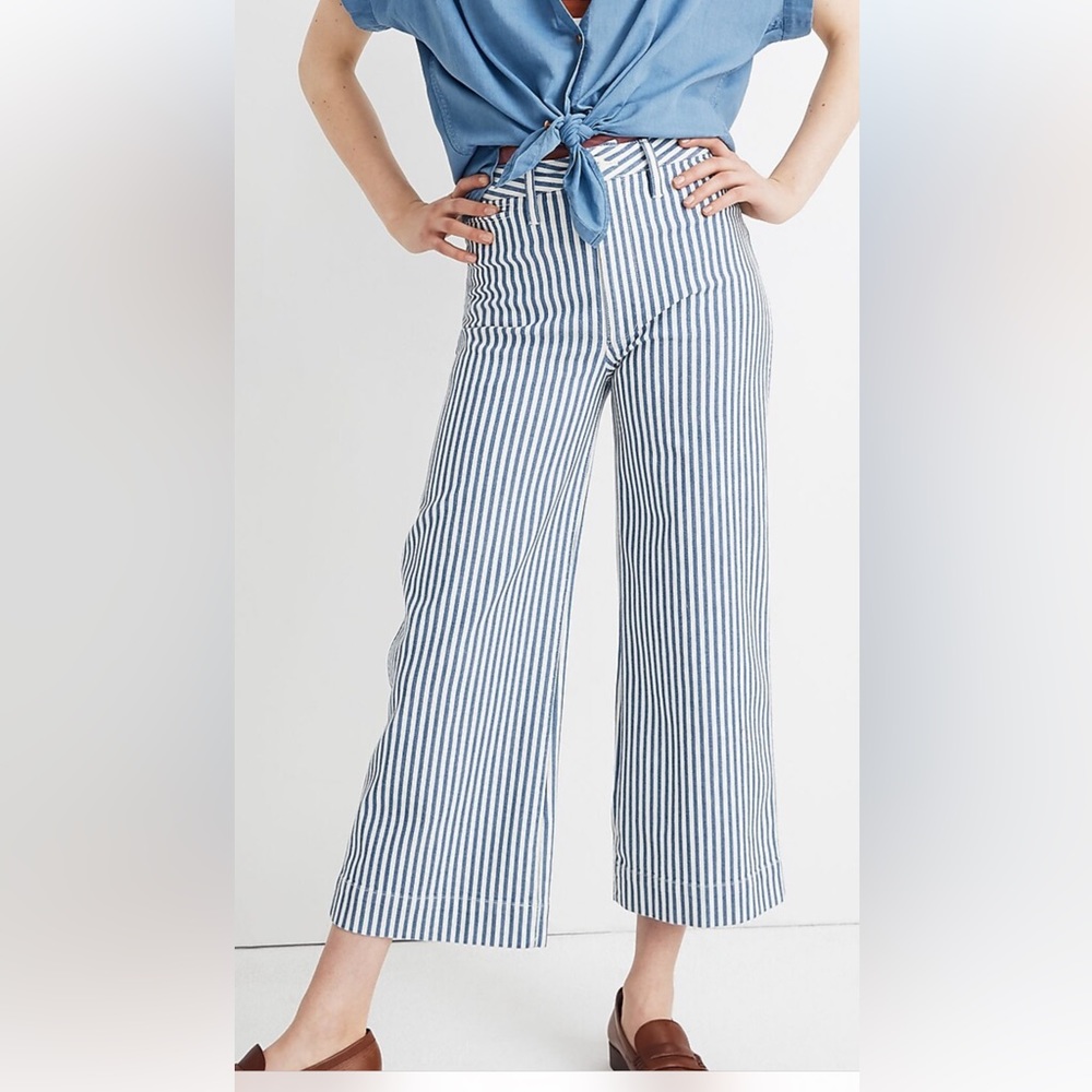 Madewell Emmett Wide-Leg Crop Pants in Herringbone Railroad Stripe - 26